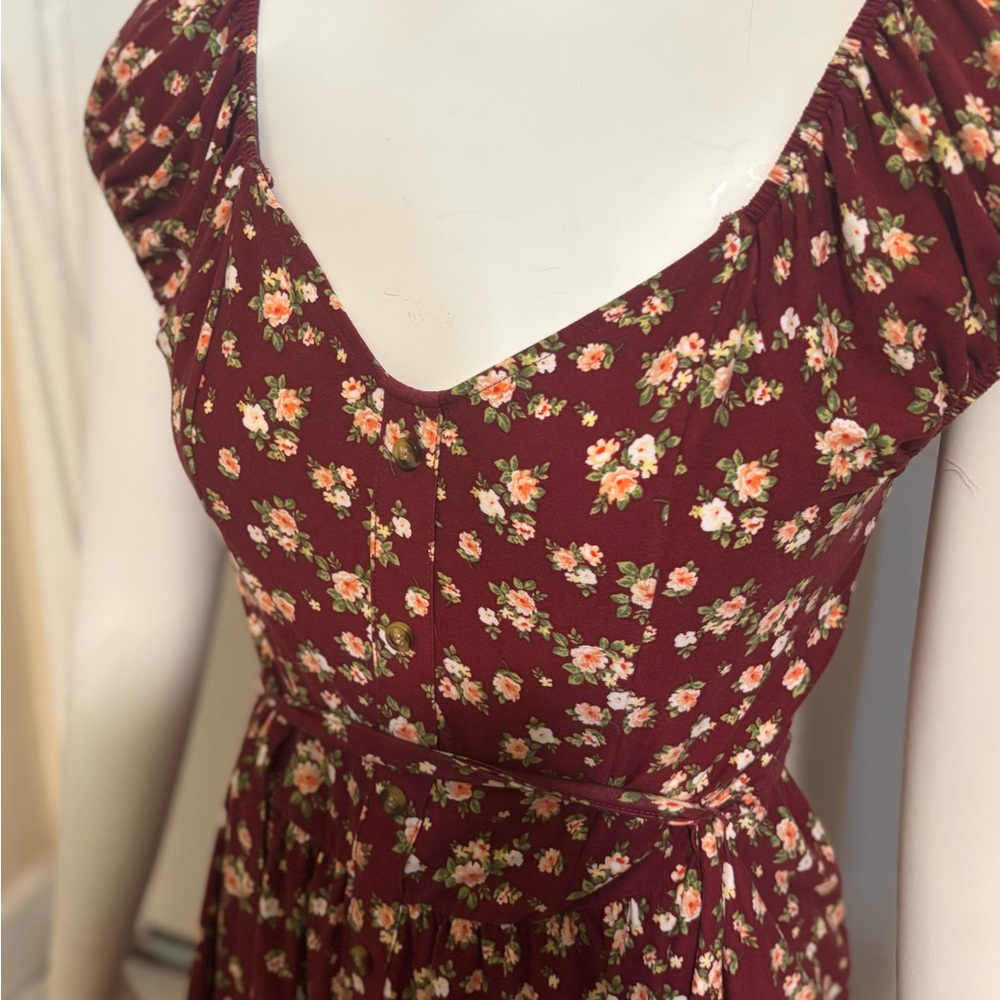 No Boundaries Burgundy Floral Midi Dress